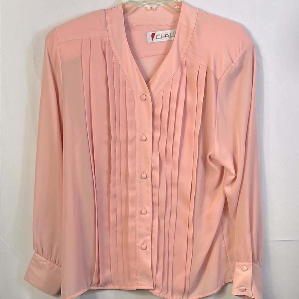 Chaus Pink Pleated Women's Top Size 16 Button Down Like New